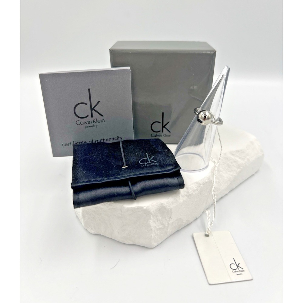 Calvin Klein Stainless Steel Silver Tone Ball Ring Size 4.5 w Box & Bag NWT